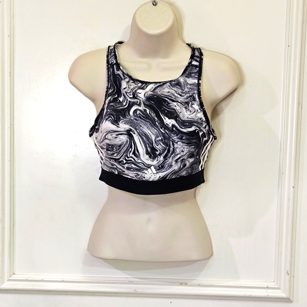 Adidas Aerosport Black/White Swirl Print Lightweight Sports Bra,M- A-C (Medium)